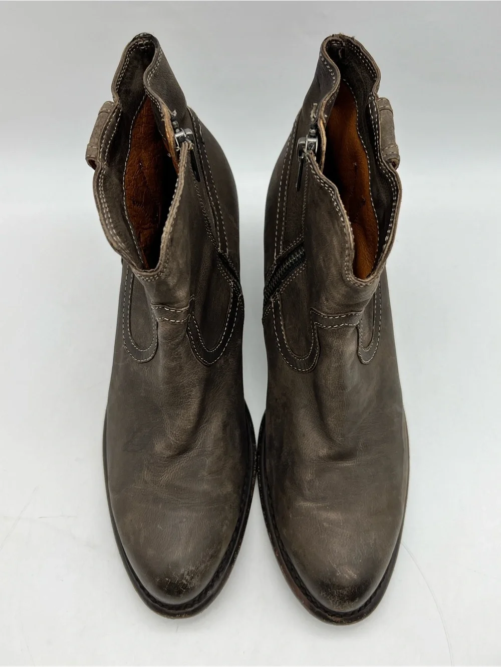 Frye Lillian Western Ankle Boots Size 9B Gray Brown Leather Western Booties